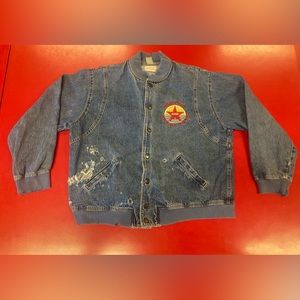 Vintage Coca-Cola Official Cycle Club Distressed Denim Bomber Jacket Size L